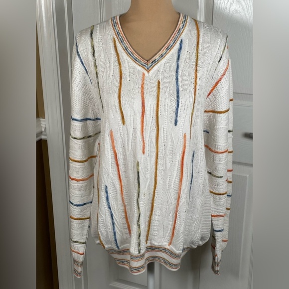 Montechiaro Multicolor Knit Striped V-Neck Men’s Sweater Large - Picture 5 of 9